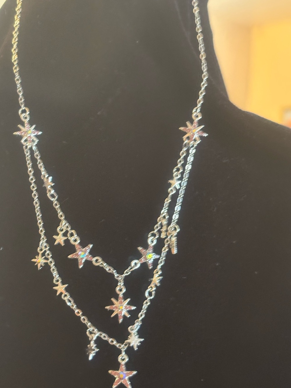 Silver Multi-Star Layered Necklace with silver star accents